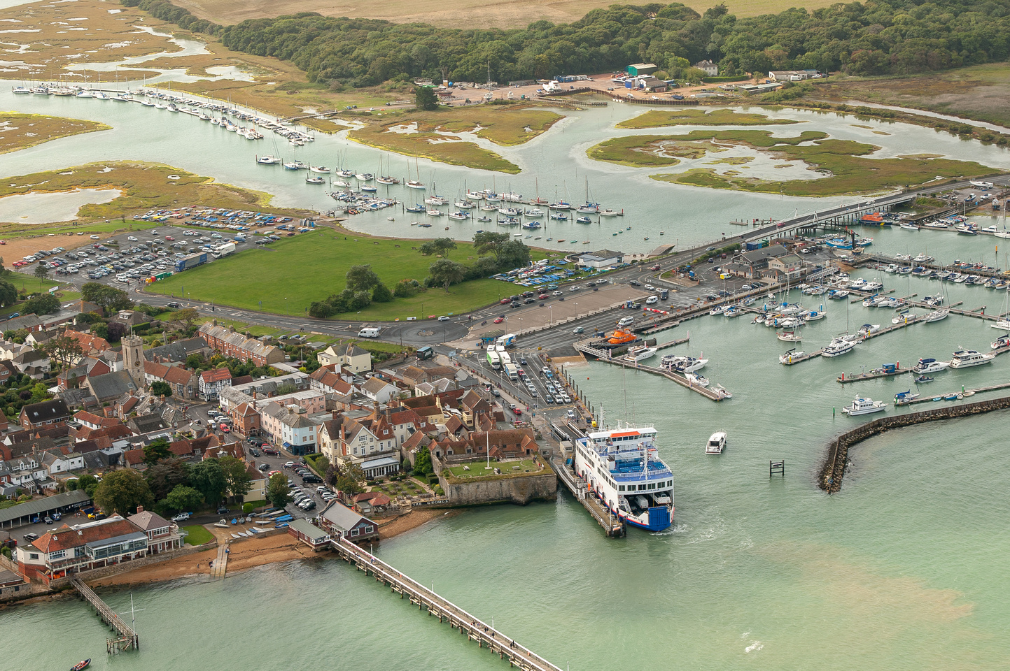An aerial view of Wightlink's ferry port in Yarmouth, Isle of Wight