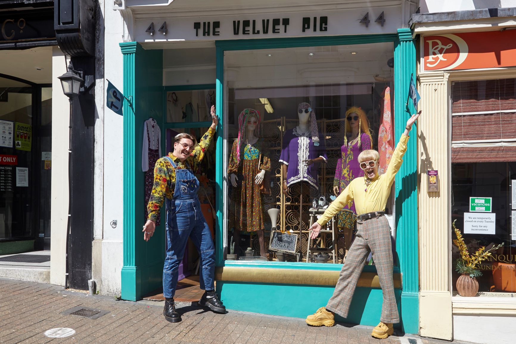 Shopkeepers standing outside The Velvet Pig shop in Ryde, Isle of Wight