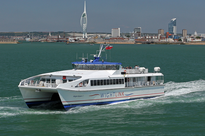 Wightlink FastCat with Portsmouth Harbour in the background