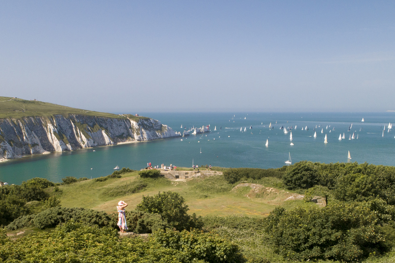 A view of Round The Island yacht race from a hilltop on the Isle of Wight
