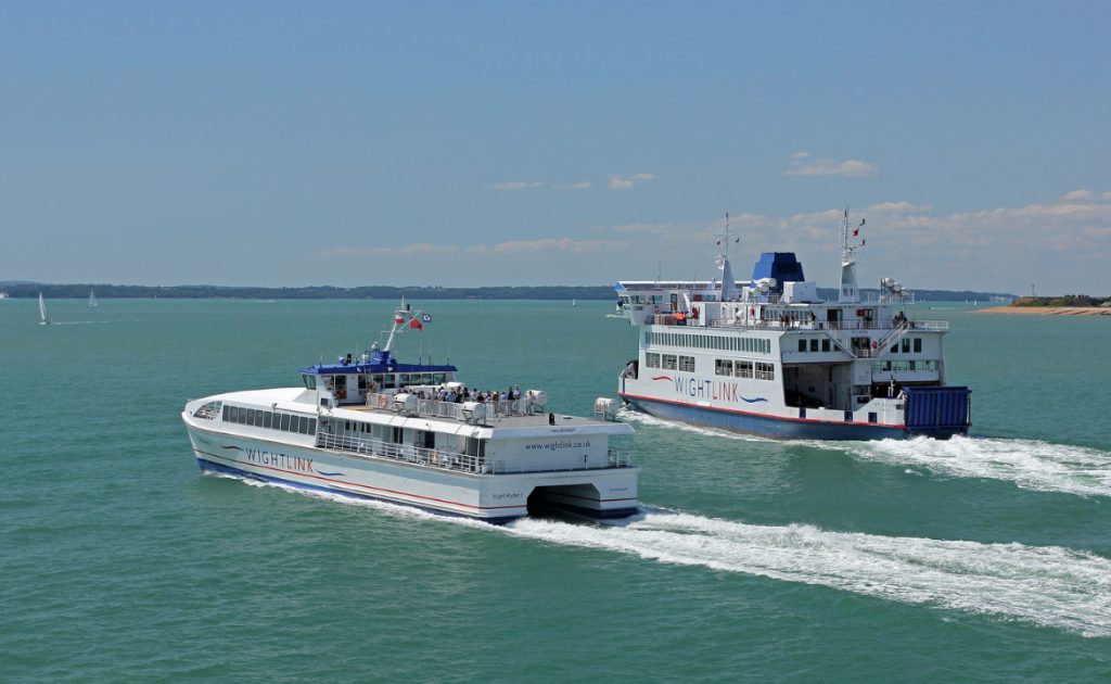 Two Wightlink ferries crossing in The Solent