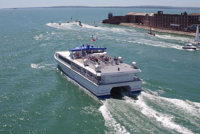 Wightlink FastCat exits Portsmouth Harbour