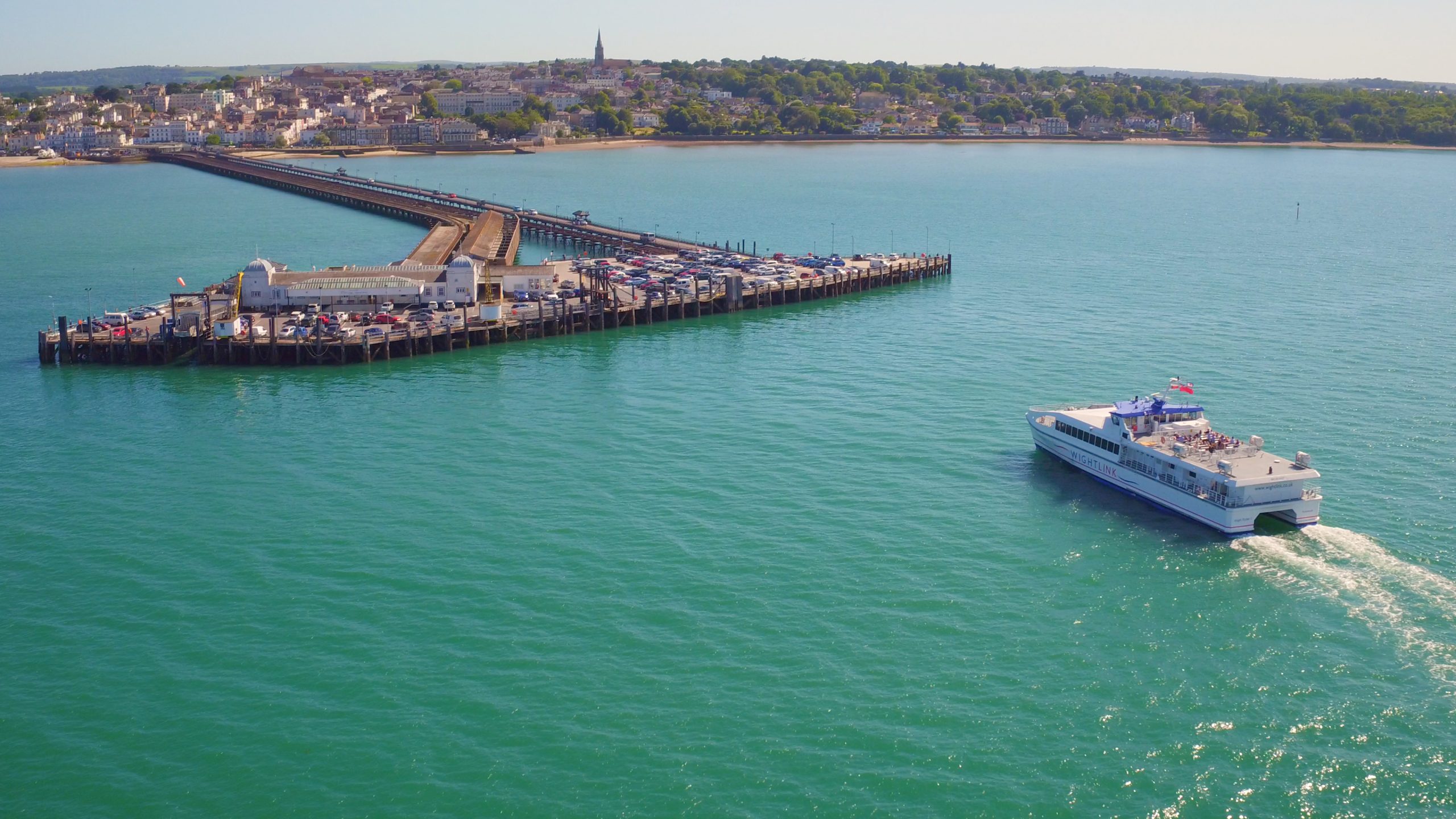 Wightink FastCat catamaran ferry appraching Ryde Pier Head port