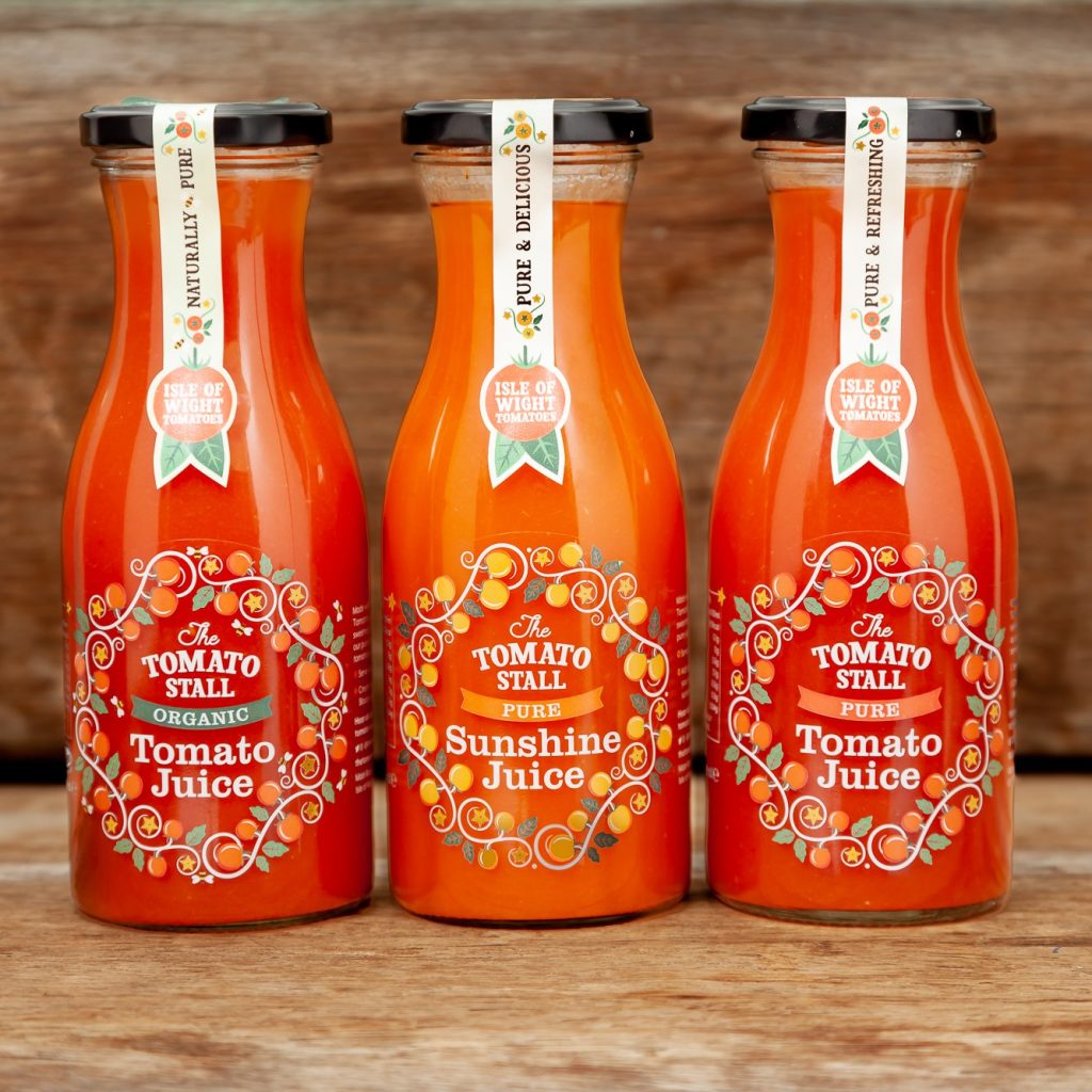 Three bottles of Isle of Wight tomato juice