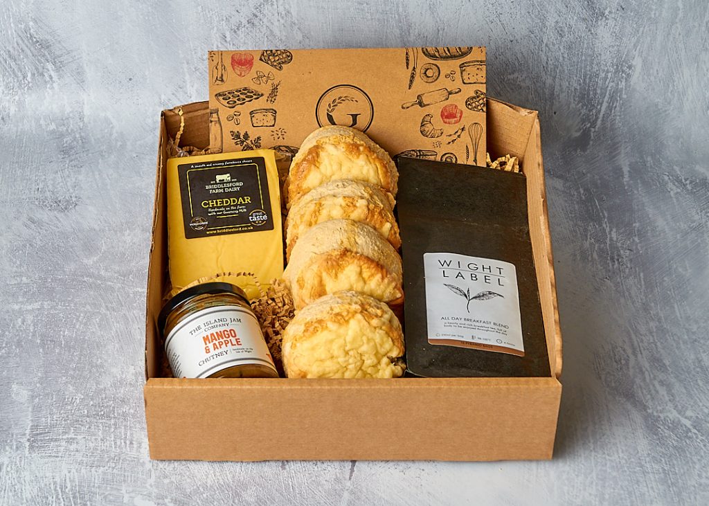 A gift box of products for afternoon tea from Grace's Bakery