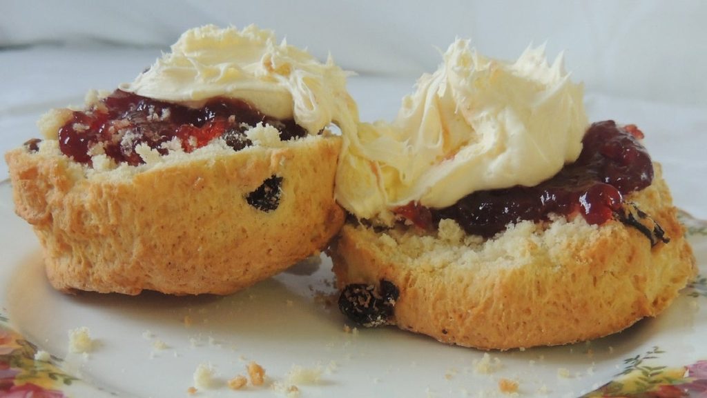 A scone with jam and cream at the Needles Old Battery Tea Rooms, Isle of Wight