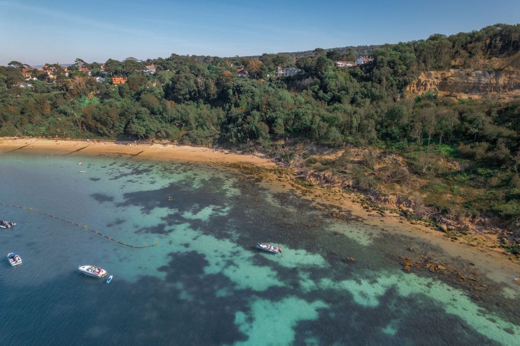 The tropical-looking Totland Bay on the Isle of Wight