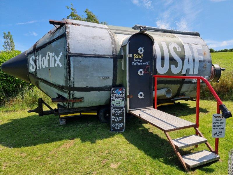 Siloflix cinema, made from a silo, at Windmill Campersite, Isle of Wight