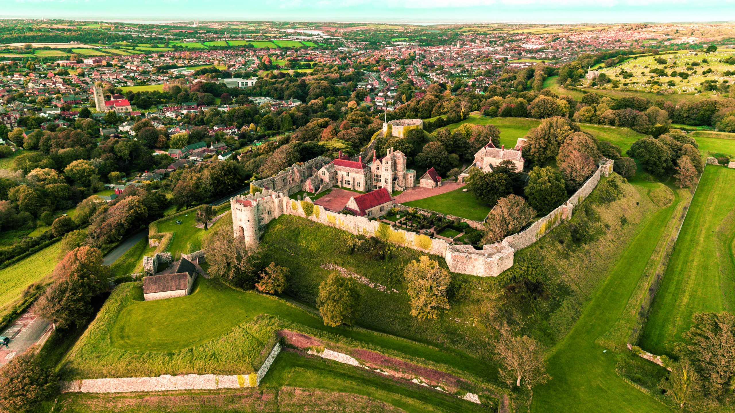 Carisbrooke Castle on the Isle of Wight from the air