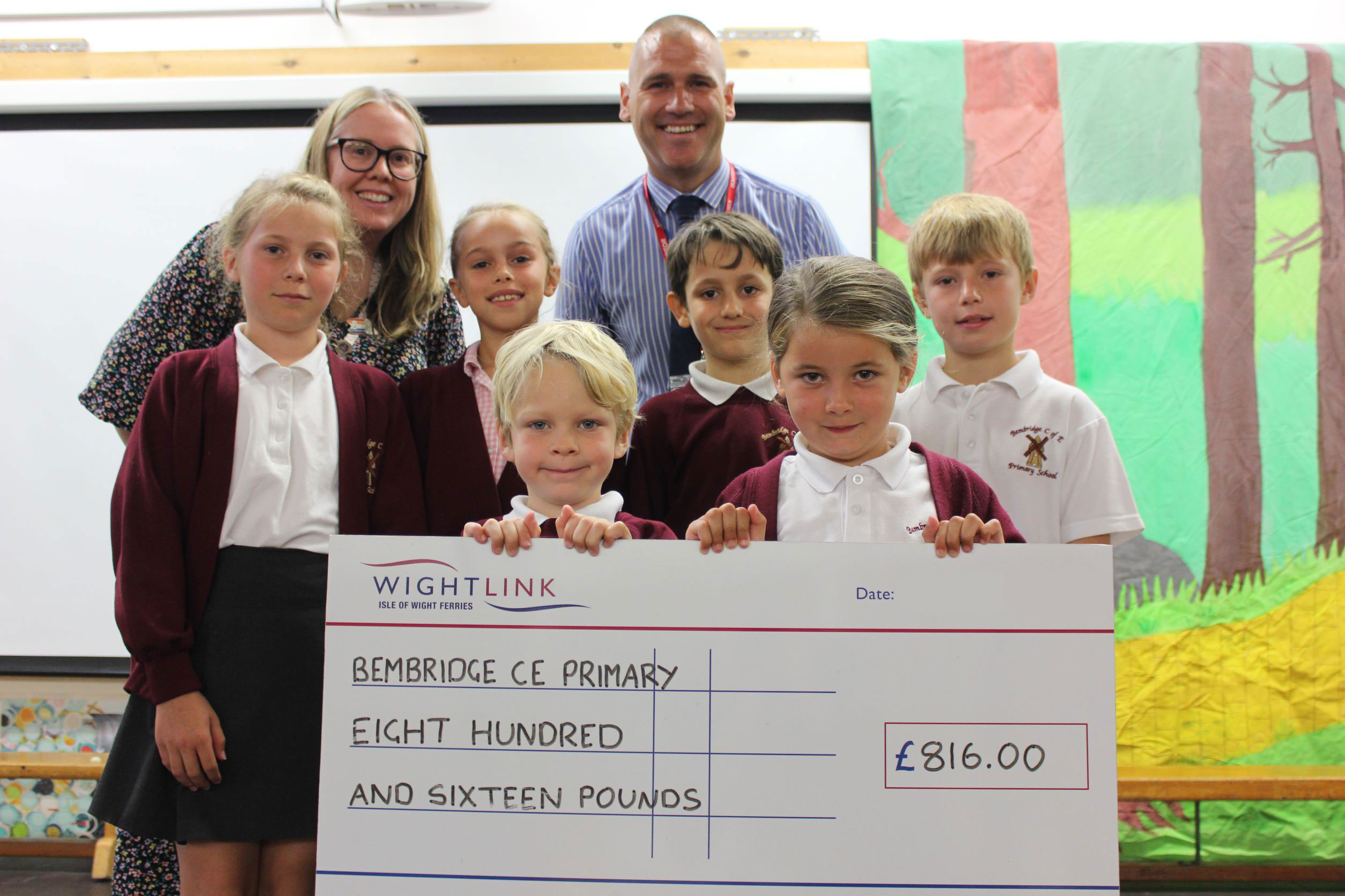 Pupils from Bembridge School with a Green Fund cheque from Wightlink