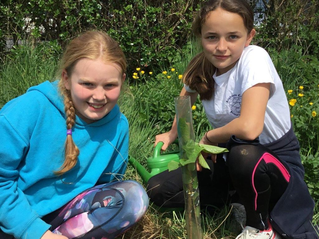 Two pupils from Brighstone School gardening