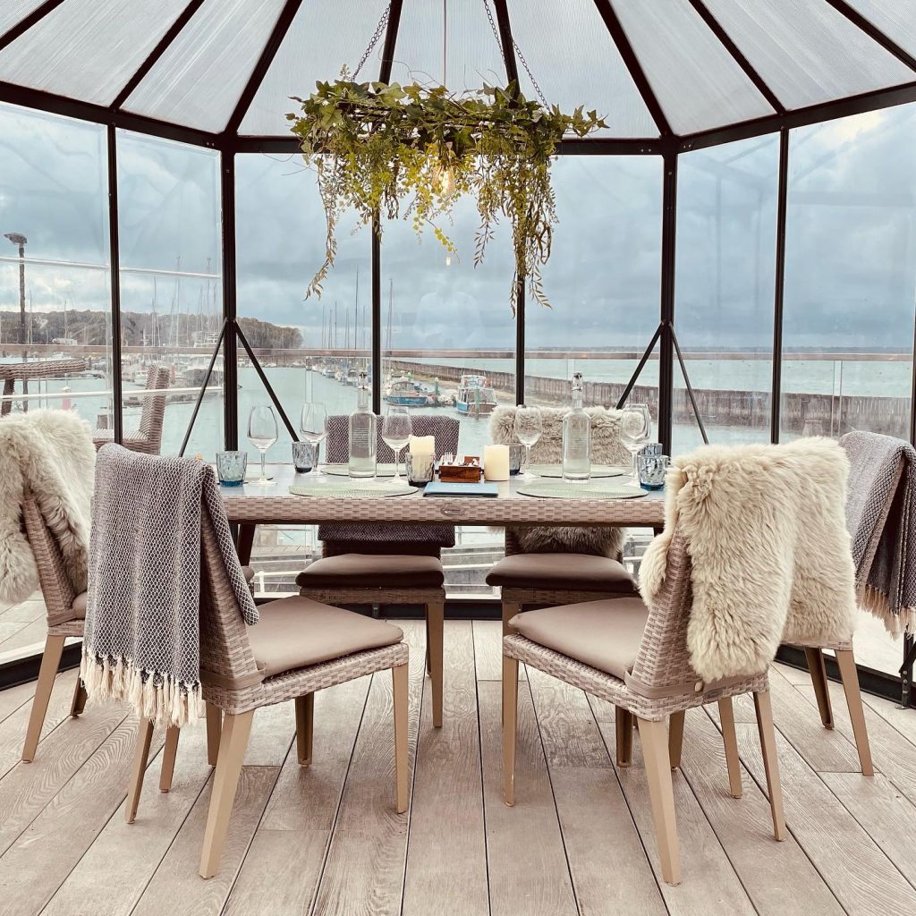Dining in a glasshouse pod at the Terrace Restaurant Isle of Wight