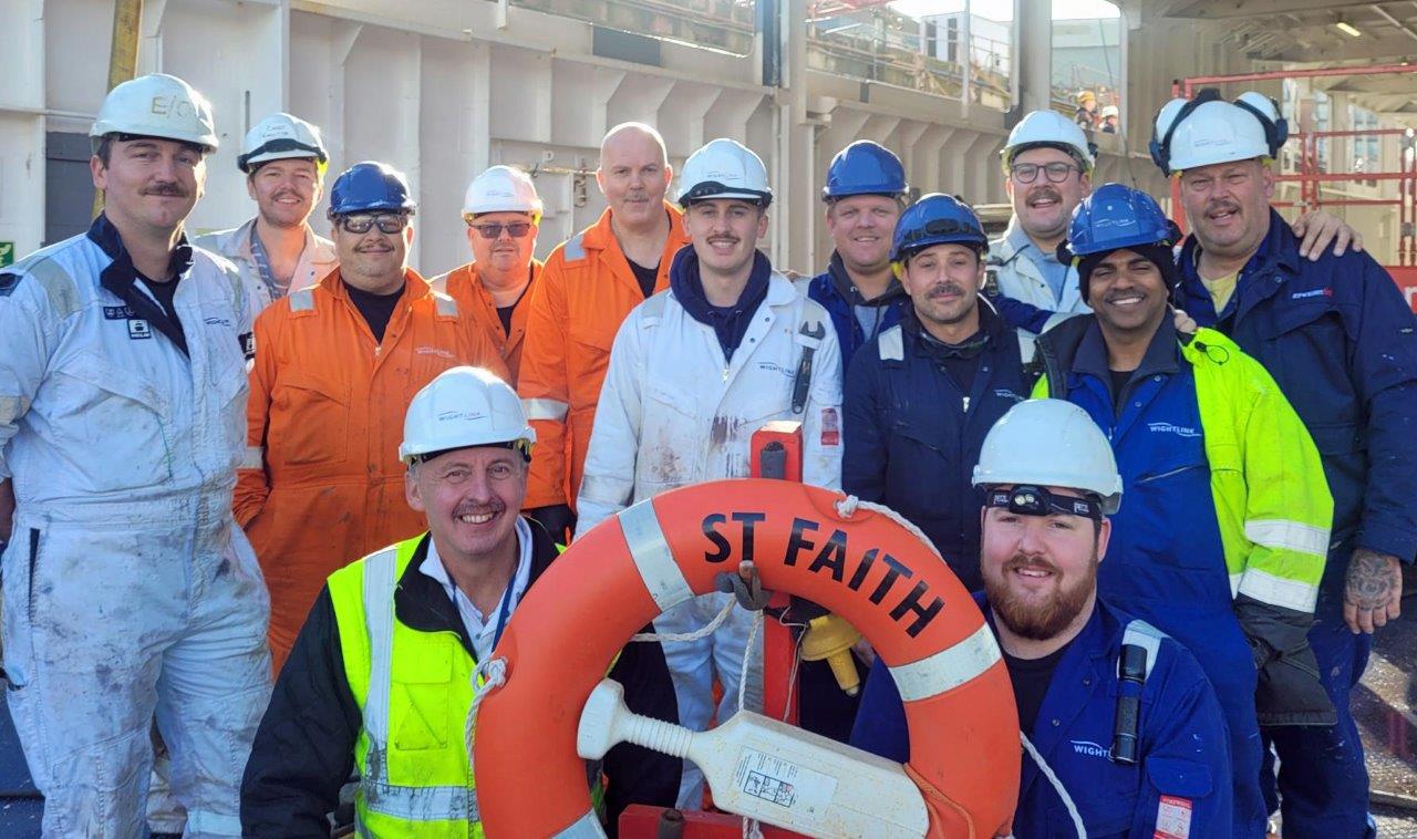 Crewmen of Wightlink's St Faith onboard the ferry in uniform showing their moustaches