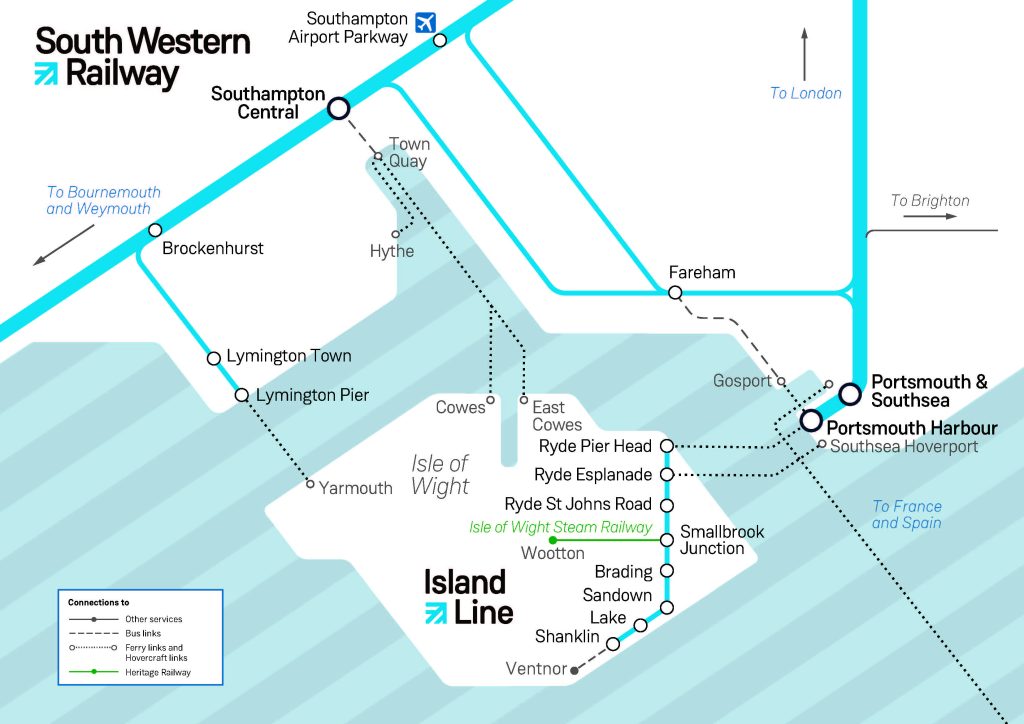 South Western Railway Island Line train connection map