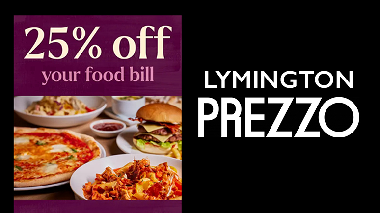 25% off your food bill Lymington Prezzo.