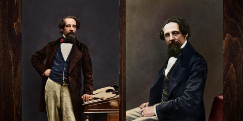 Two recoloured images of Charles Dickens from the Dickens in Technicolour exhibition