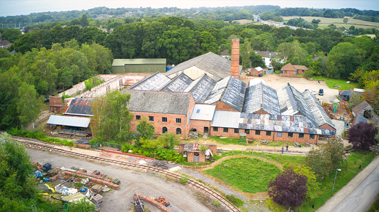 Aerial drone shot of The Brickworks Museum