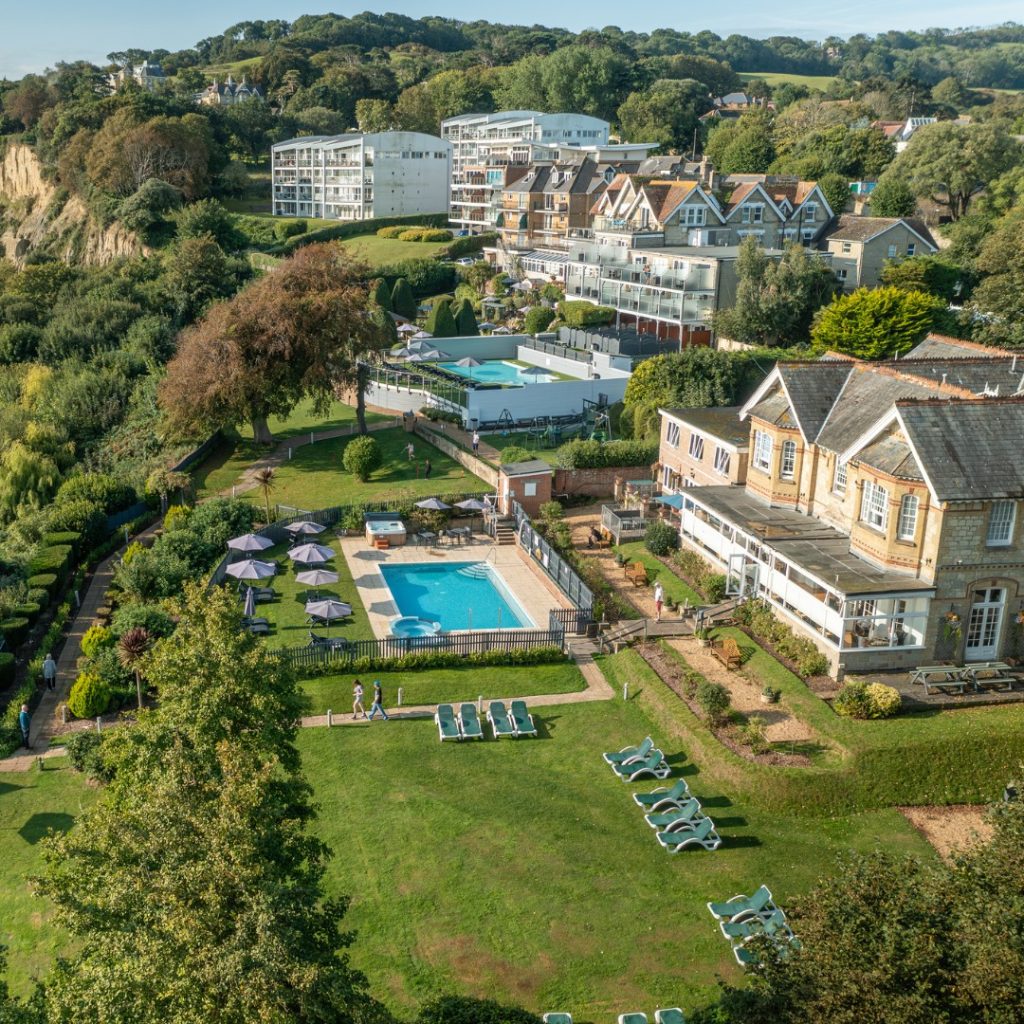 Overlooking the rear garden and swimming pool of the Luccombe Hall Hotel on the Isle of Wight