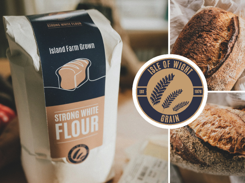 A collage of photos in a grid, showing a packet of strong white flour and two photo of bread. Overlaid is a logo.