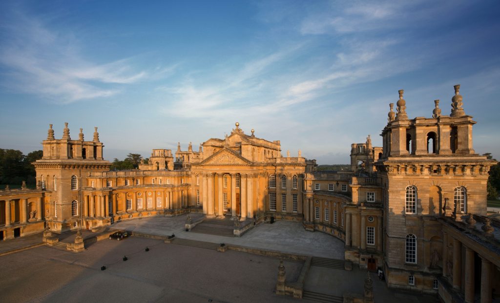 Aerial view of a grand palace exterior courtyard - credit thanks to Blenheim Palace