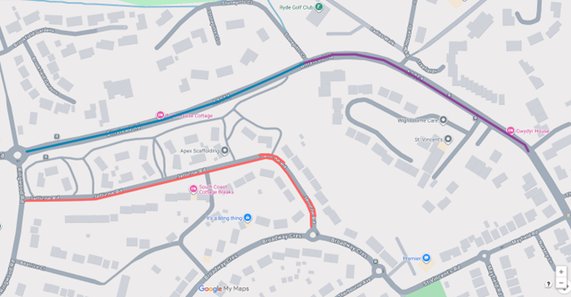 Map showing affected sections of Binstead Road