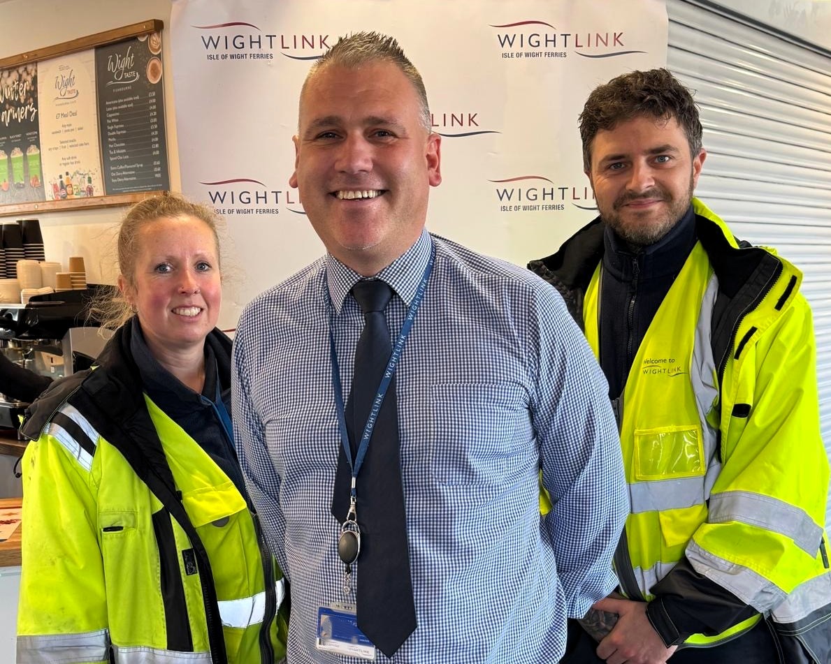 Dean Murphy, Wightlink’s Head of Port Operations (centre) with colleagues Michelle Leonard and Callum Maloney.