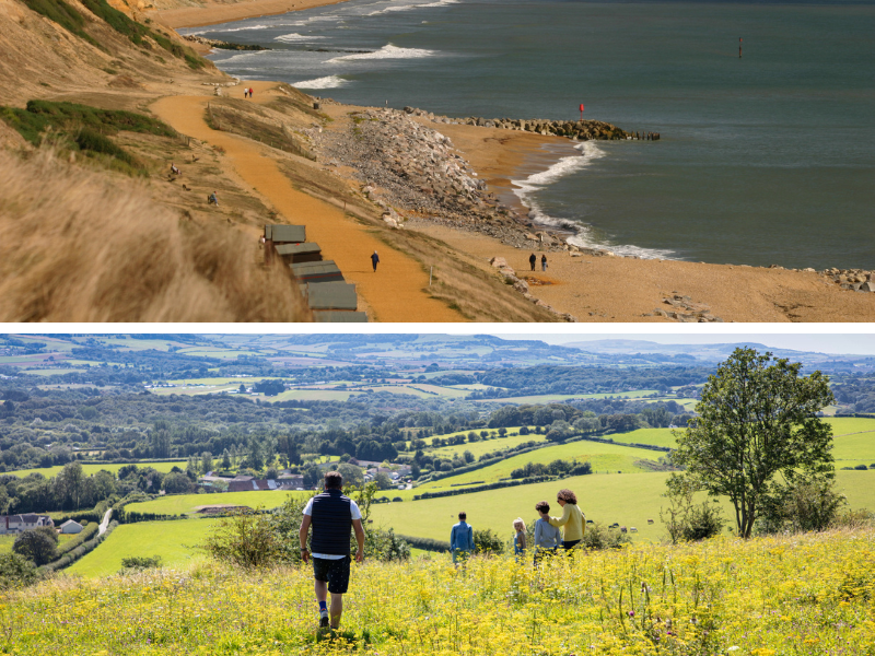 Two landscape photos in a montage - one of The New Forest Coast one one of the Isle of Wight countryside