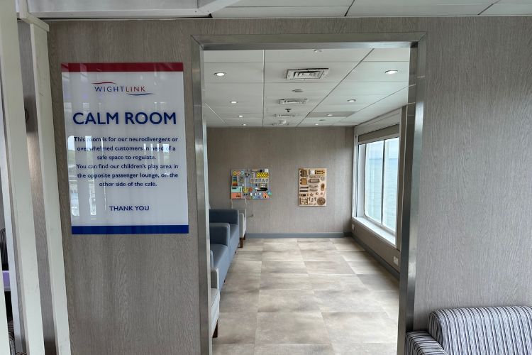 Calm room on board a Wightlink ferry, providing a quiet space for passengers during the crossing.