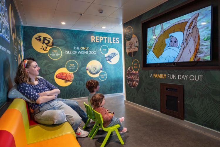 Family-friendly movie room on board a Wightlink ferry.